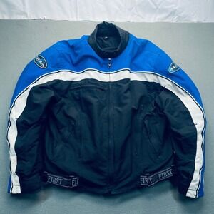 Men Motorcycle Jacket Textile Blue White Riding Gear Sportbike First Racing M